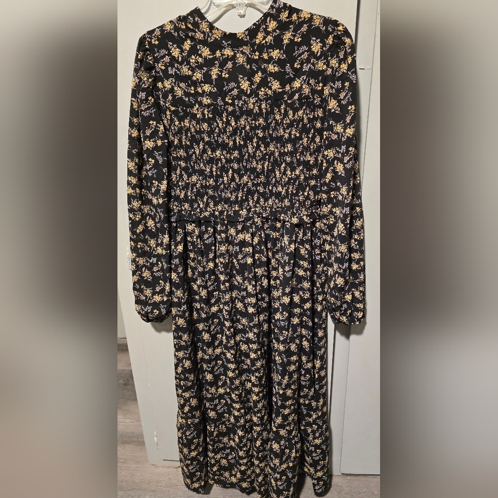 NWOT New In Floral Escape Dress A-line Mock Neck Long Sleeves Midi Boho Size L - Picture 4 of 12